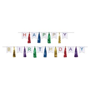 Beistle Happy Birthday Tassel Streamer, 13" x 6' & 13" x 9' 6", (1/Pkg) Multicolored - 1 of 4