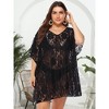 Coolmee Women Summer Plus Size Sexy Crochet Sheer Floral Beach Dress Bathing Suit Swim Coverup Mini Dress - 4 of 4