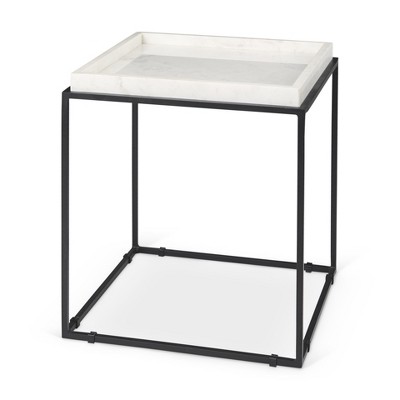 HomeRoots 20" White and Black Marble and Metal Square Frame End Table