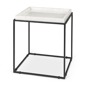 HomeRoots 20" White and Black Marble and Metal Square Frame End Table - 1 of 4