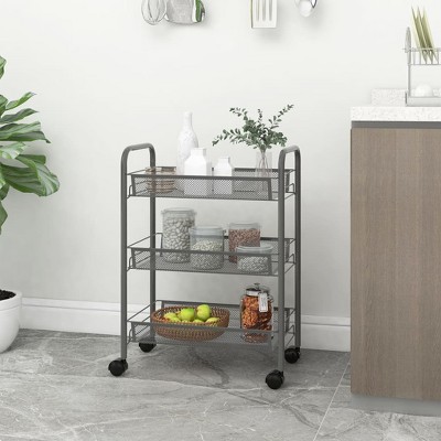 vidaXL 3-Tier Kitchen Trolley Gray 18.1 in.x10.2 in.x25.2 in. Iron