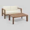 2pc Genser Wooden Patio Loveseat and Coffee Table Set Brown - Christopher Knight Home: Acacia Outdoor Seating Set with Cushions - 2 of 4