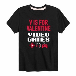 Boys' - Instant Message - Valentine's Day V Is For Video Games Short Sleeve Graphic T-Shirt - 1 of 4