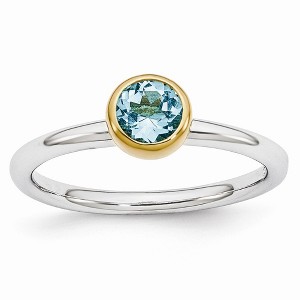 Black Bow Jewelry Two Tone Sterling Silver Stackable 5mm Round Blue Topaz Ring - 1 of 4