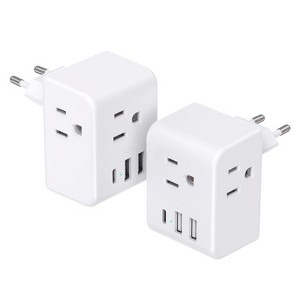 Itopfox 2 Pack European Travel Plug Adapter with 3 Outlets & 3 USB Ports 1 USB-C, Type C Adapter for EU Countries Like Spain, Italy, France, Germany - 1 of 4