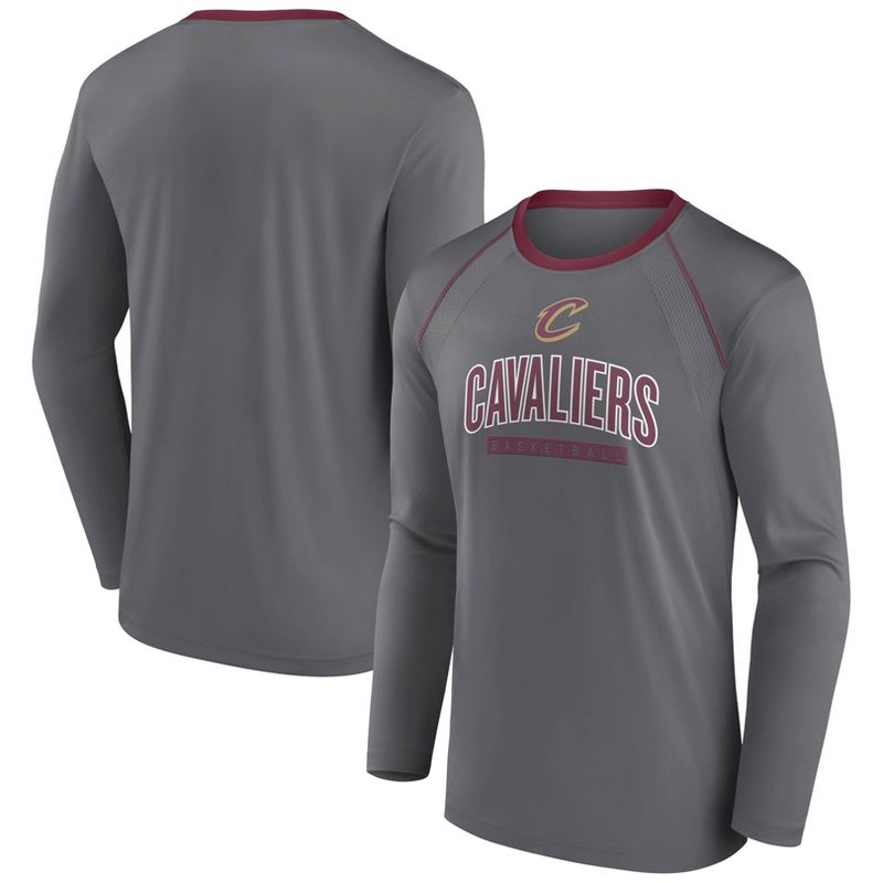 NBA Cleveland Cavaliers Men&#39;s Long Sleeve Gray Pick and Roll Poly Performance T-Shirt, 1 of 4