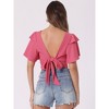 Allegra K Women's Backless Cropped Flared Short Sleeve Blouse Tie Back Top - 3 of 4