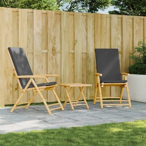 vidaXL Folding Patio Reclining Chairs 2 pcs with Cushions Bamboo - 1 of 4