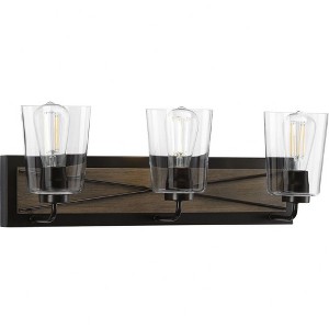 Progress Lighting Briarwood 3-Light Bath Vanity in Antique Bronze with Clear Glass Shades - 1 of 4