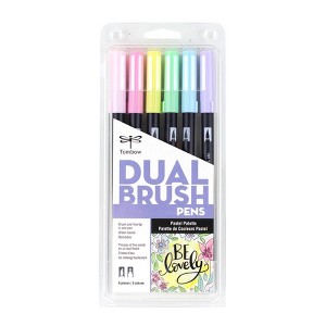 6pk Dual Brush Pen Art Markers Pastel Palette - Tombow: Calligraphy & Brush Pens Set, Multicolored, Double Tip - 1 of 4