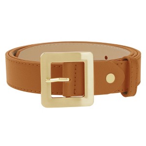 INSPIRE CHIC Women's Golden Square Buckle Fashion Faux Leather Waist Belts 1 Pc - 1 of 4
