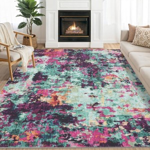 Washable Area Rugs 9×12 Large Thin Modern Abstract Rug, Soft Low Pile Printed Indoor Carpet with Non-slip Backing, Stain Resistant Contemporary - 1 of 4