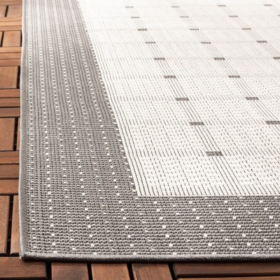 Grey and Ivory Geometric Indoor/Outdoor Runner Rug