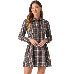 INSPIRE CHIC Women's Plaid Long Sleeves A-Line Button Up Casual Shirt Dress - 1 of 4