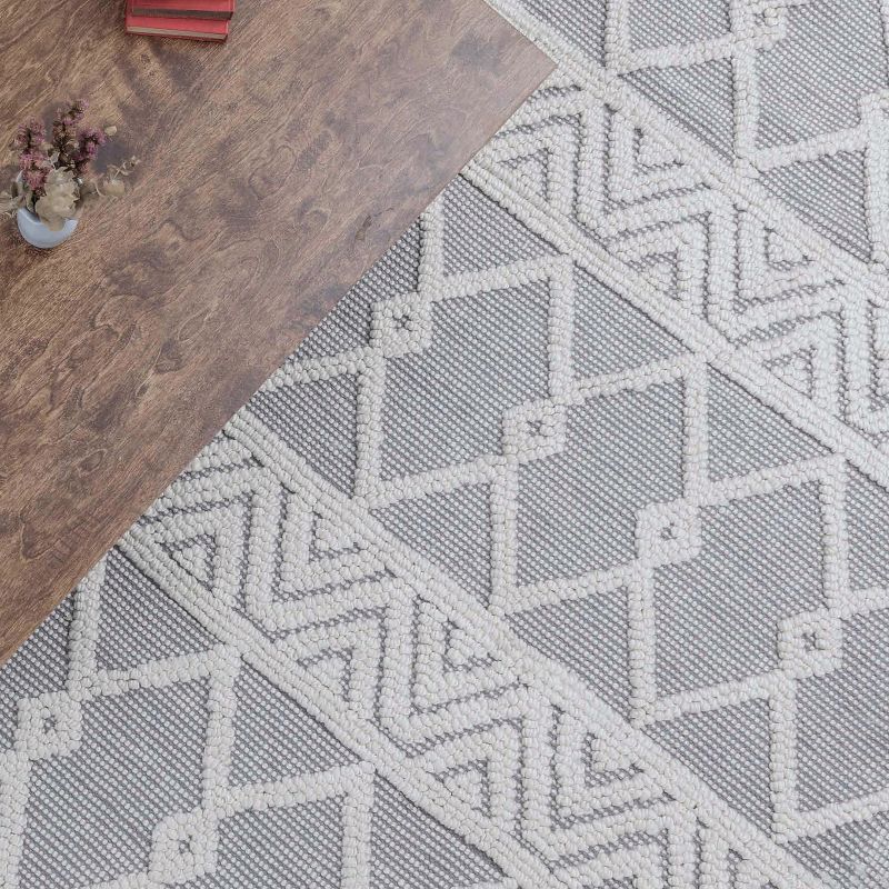 Emma and Oliver Hand Woven Boho Cotton & Polyester Blend Area Rug with Raised Geometric Diamond Design, 6 of 9