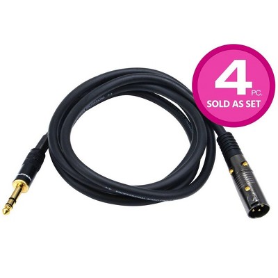 Monoprice XLR Male to 1/4inch TRS Male Cable - 6 Feet (4 Pack) | Gold Plated, 16AWG - Premier Series