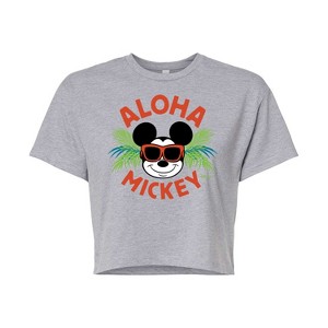 Women's - Disney - Aloha Mickey Cropped Graphic T-Shirt - 1 of 4
