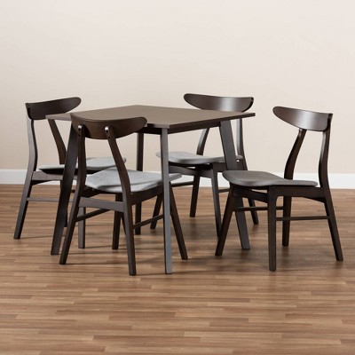 Britte Mid-Century Modern Light Grey Fabric and Dark Oak 5-Piece Dining Set