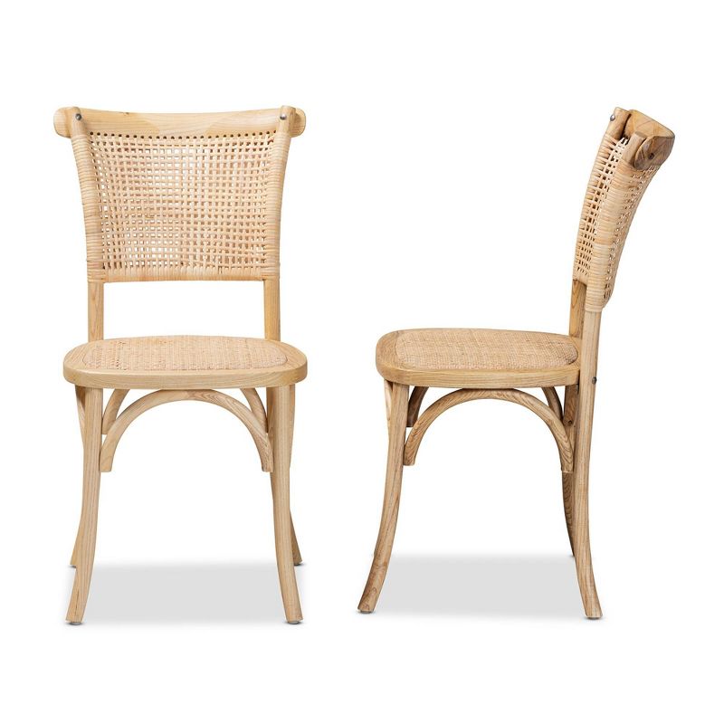 2pc Fields Woven Rattan and Wood Cane Dining Chair Set Brown - Baxton Studio, 4 of 11