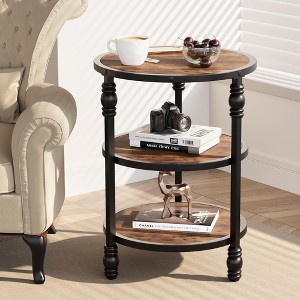 Jojoka Round End Table with Storage Shelves, Coffee Table with Stable Metal Frame, Round Side Table, - 1 of 4