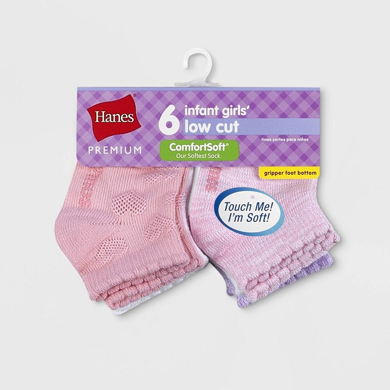 Hanes Premium Toddler Girls' 6pk Low Cut Comfortsoft Socks, 3 of 7