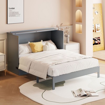 NicBex Full Size Murphy Bed 75.1" Wooden Frame Murphy Bed Morden Hideaway Bed with Top Shelf and Spacious Drawer for Bedrooms