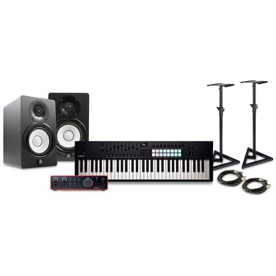 Novation Launchkey MK4 Keyboard Controller with Focusrite 2i2 USB Audio Interface and Yamaha HS5 5" Studio Monitor Pair Package (Cables/Stands