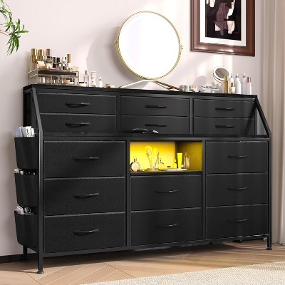 Jojoka,Dresser for Bedroom with 14 Drawers, 55" W Dresser with Side Pocket, Fabric Dressers & Chests of Drawers with Shelves, Sturdy Frame, Wood Top
