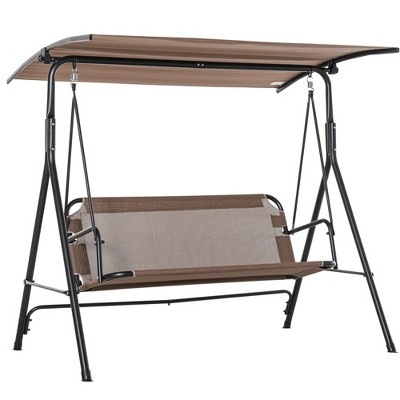Brown Steel Frame 2-Seater Patio Swing Chair with Adjustable Canopy