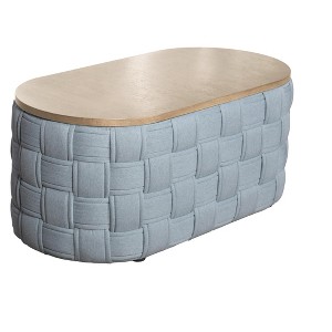 HomeRoots 41" Natural and Blue Wood And Woven Fabric Oval Coffee Table - 1 of 4