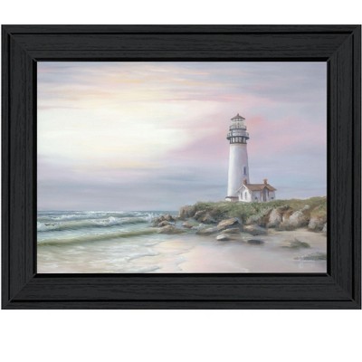 HomeRoots Lighthouse at Sunset Black Framed Print Wall Art