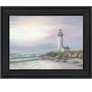 HomeRoots Lighthouse at Sunset Black Framed Print Wall Art - 1 of 4