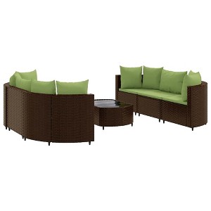 vidaXL Patio Sofa Set with Cushions Lounge Setting Outdoor Furniture Poly Rattan - Brown and Green 6 Piece - 1 of 4
