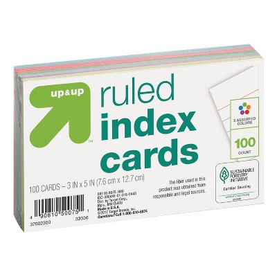 100ct 3" x 5" Ruled Index Cards Multicolor - up&up™: Note Cards, Flashcards, Uncoated Paper, Wide Rule, 110 Weight