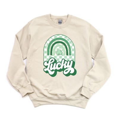 Simply Sage Market Women's Graphic Sweatshirt Lucky Shamrock Rainbow
