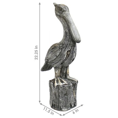 Gray Polystone Nautical Pelican Garden Statue 22-Inch