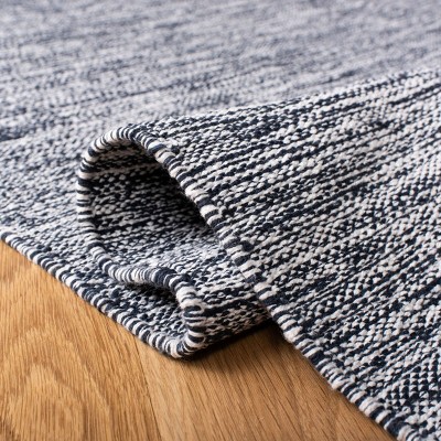 Navy Hand-Woven Cotton Wool Reversible Area Rug 5' x 8'