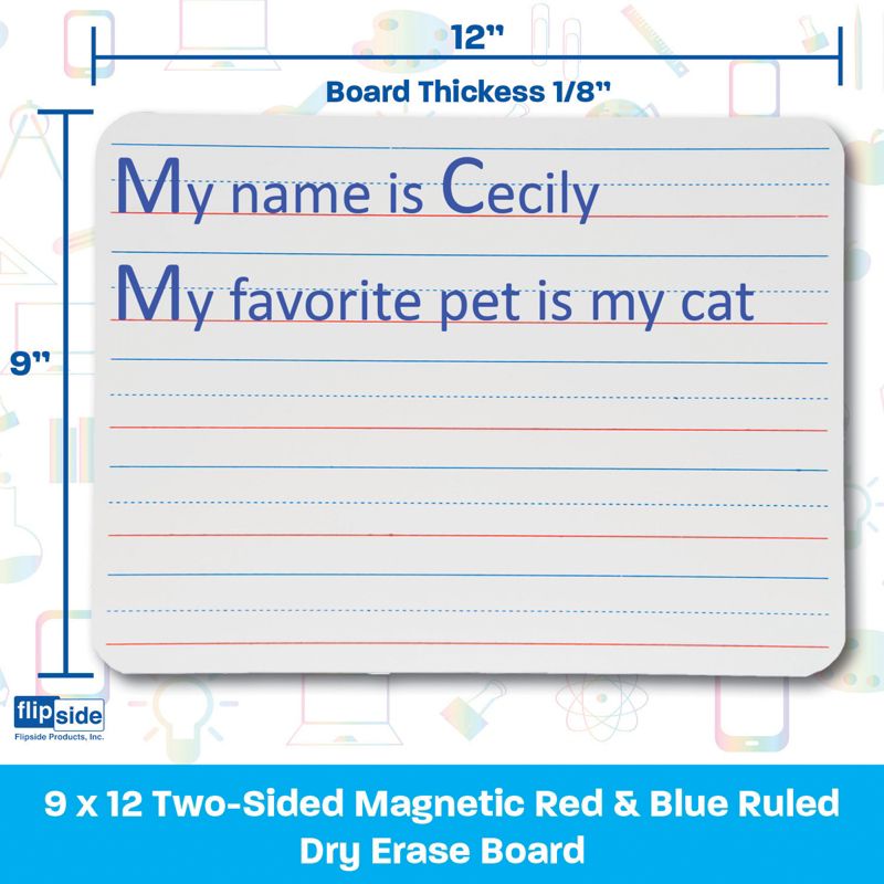 Flipside Products Magnetic Dry Erase Board, Two-Sided Ruled/Blank, 9" x 12", Pack of 3, 4 of 5