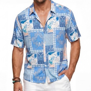 summer dress shirts for guys Miqool Men's Button down Short Sleeve Formal Casual Shirts Wedding Shirt Vacation Beach Summer Tops 48.5cm/19.09 Bust Orange Summer Shirts for Men