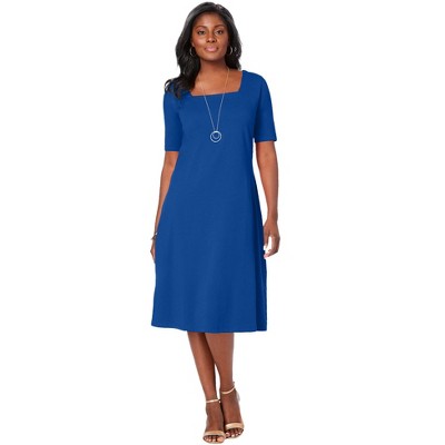 Jessica London Women's Plus Size Stretch Cotton Square Neck Midi Dress