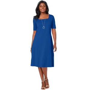 Jessica London Women's Plus Size Stretch Cotton Square Neck Midi Dress - 1 of 4
