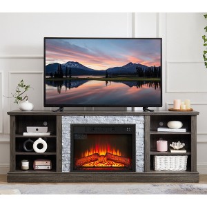 70" Modern TV Stand with 23" Electric Fireplace Insert, Large Media Console Table with Faux Stacked Stone Surround and Spacious Storage Cabinet - 1 of 4