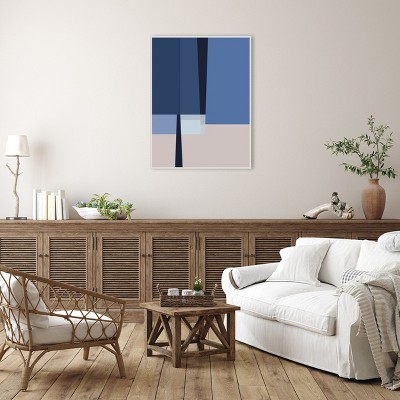 Blue Lines Abstract Canvas Art with White Floater Frame