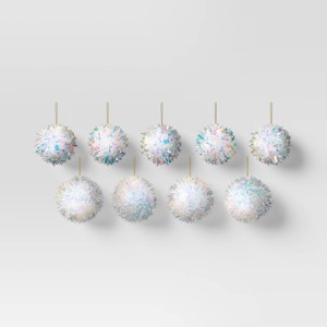9ct 4" Christmas Iridescent Pom Pom Ball Ornament Set White - Wondershop™ - 1 of 3