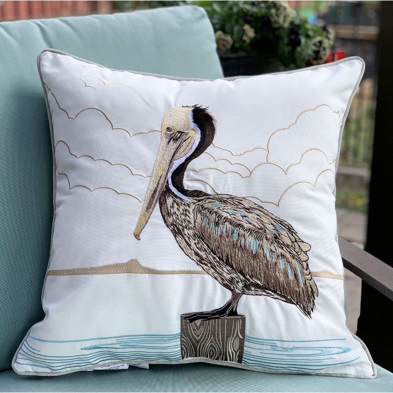 RightSide Designs Sunbathing-Brown Pelican Embroidered Indoor Outdoor Throw Pillow, 4 of 6