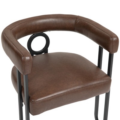 Vynxaria Light Brown PU Accent Chair with Integrated Backrest & Armrests, Ideal for Living Room, Dining Room & Office
