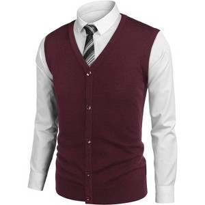 COOFANDY Men's Sweater Vest V Neck Casual Sleeveless Knitted Button Cardigan Vest - 1 of 4