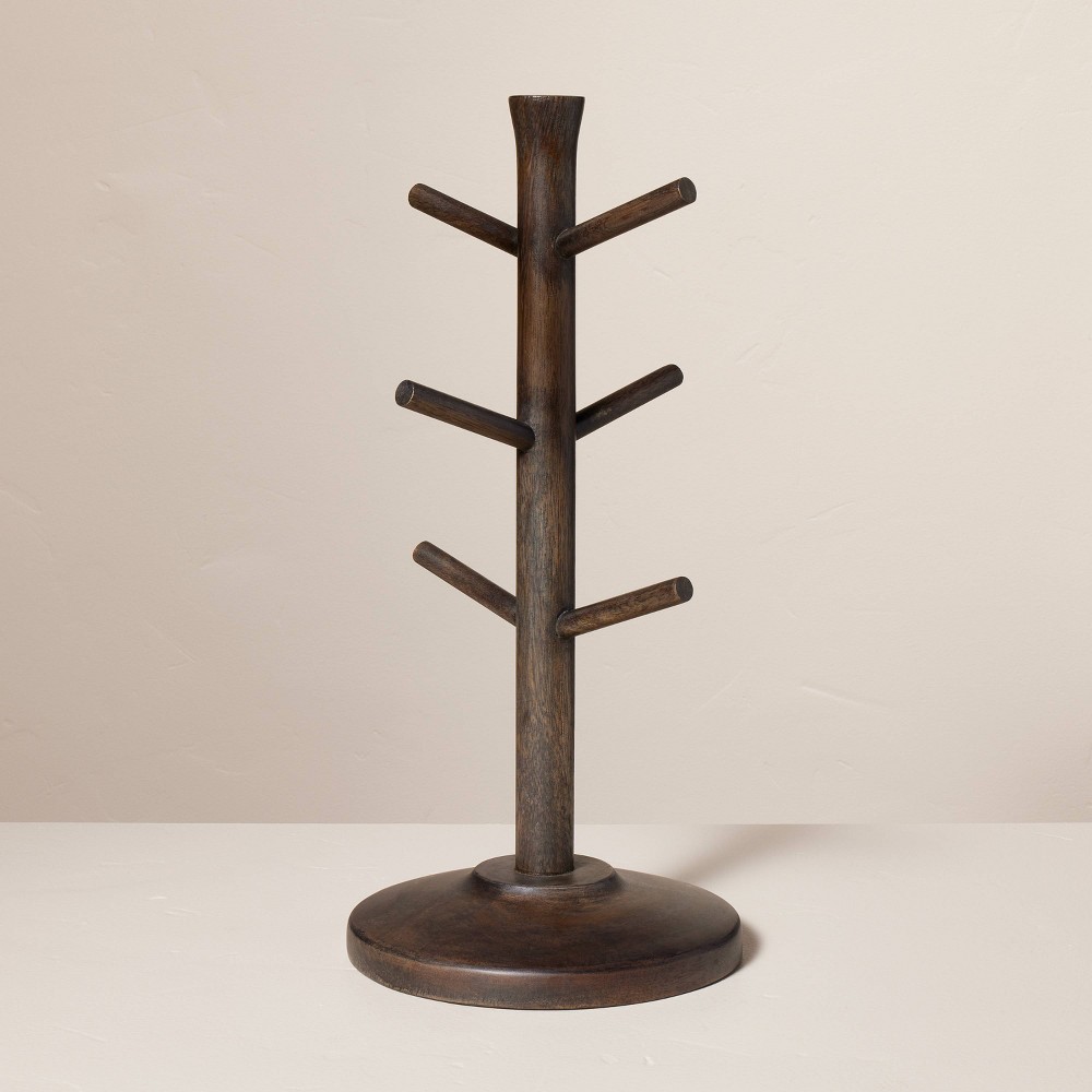 Wooden Mug Tree Pickled Black - Hearth & Handâ„¢ with Magnolia: Freestanding 6-Hook Coffee Cup Stand