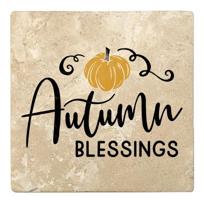 Christmas by Krebs Set of 4 Ivory and Black "Autumn BLESSINGS" Square Coasters 4"