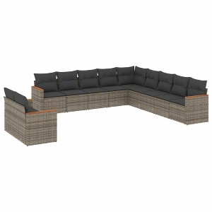 vidaXL 11 Piece Patio Sofa Set with Cushions - Gray Poly Rattan Without Table - 1 of 4